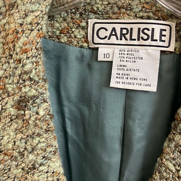 Carlisle Vintage Aqua & Brown Tweed Wool Blend Blazer Jacket Size 10 - Picture 3 of 3